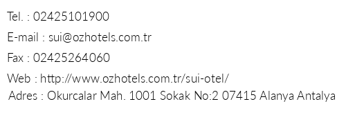 Sui Resort Hotel telefon numaralar, faks, e-mail, posta adresi ve iletiim bilgileri